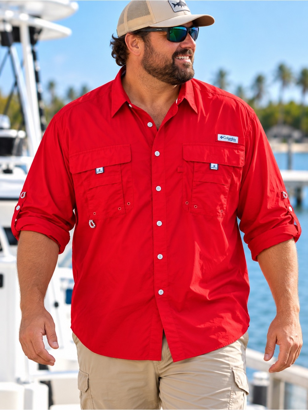 Columbia PFG Bahama Fishing Shirt Red Men’s 2XL Vented Long Sleeve #875